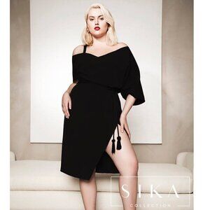 SIKA Collection Victoria Black Drop Off The Shoulder Slit Tulip Hem Dress 16